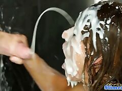 Gloryhole deep-throating pamper gets stained around spunk