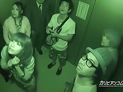 Emergency stop! Shut up shop courtyard elevator gang-fuck 1